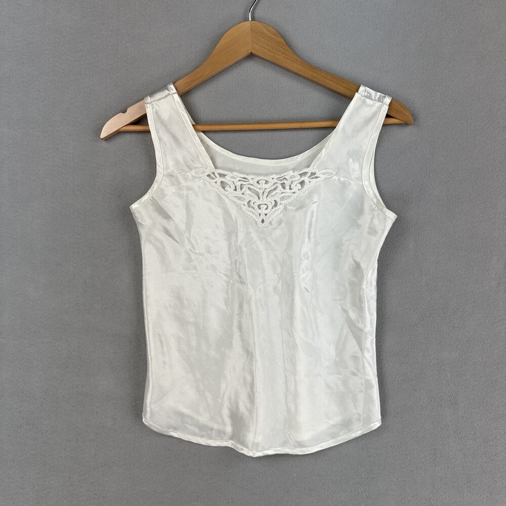 Vintage California Dynasty Camisole Womens Small White Satin Lace Lingerie Tank